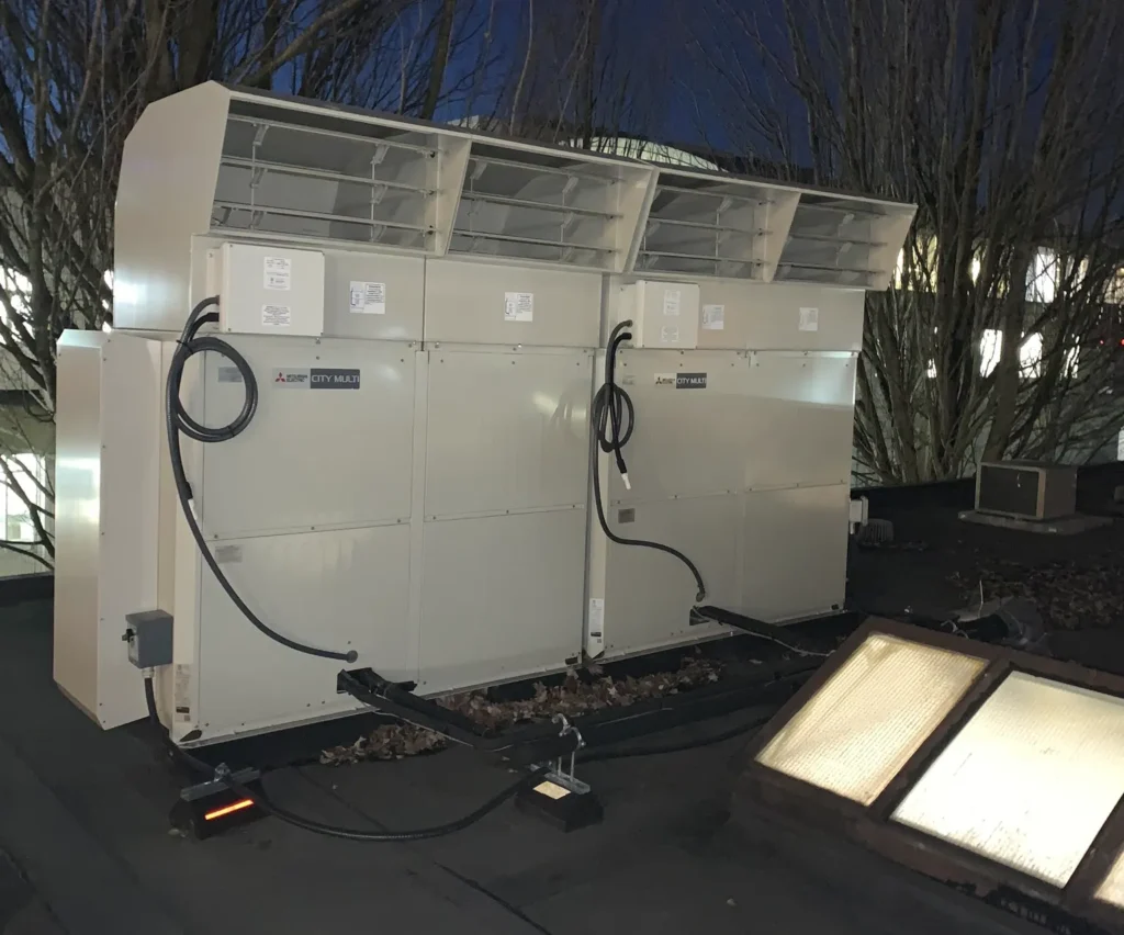 Commercial HVAC outdoor units installed for bakery climate control system
